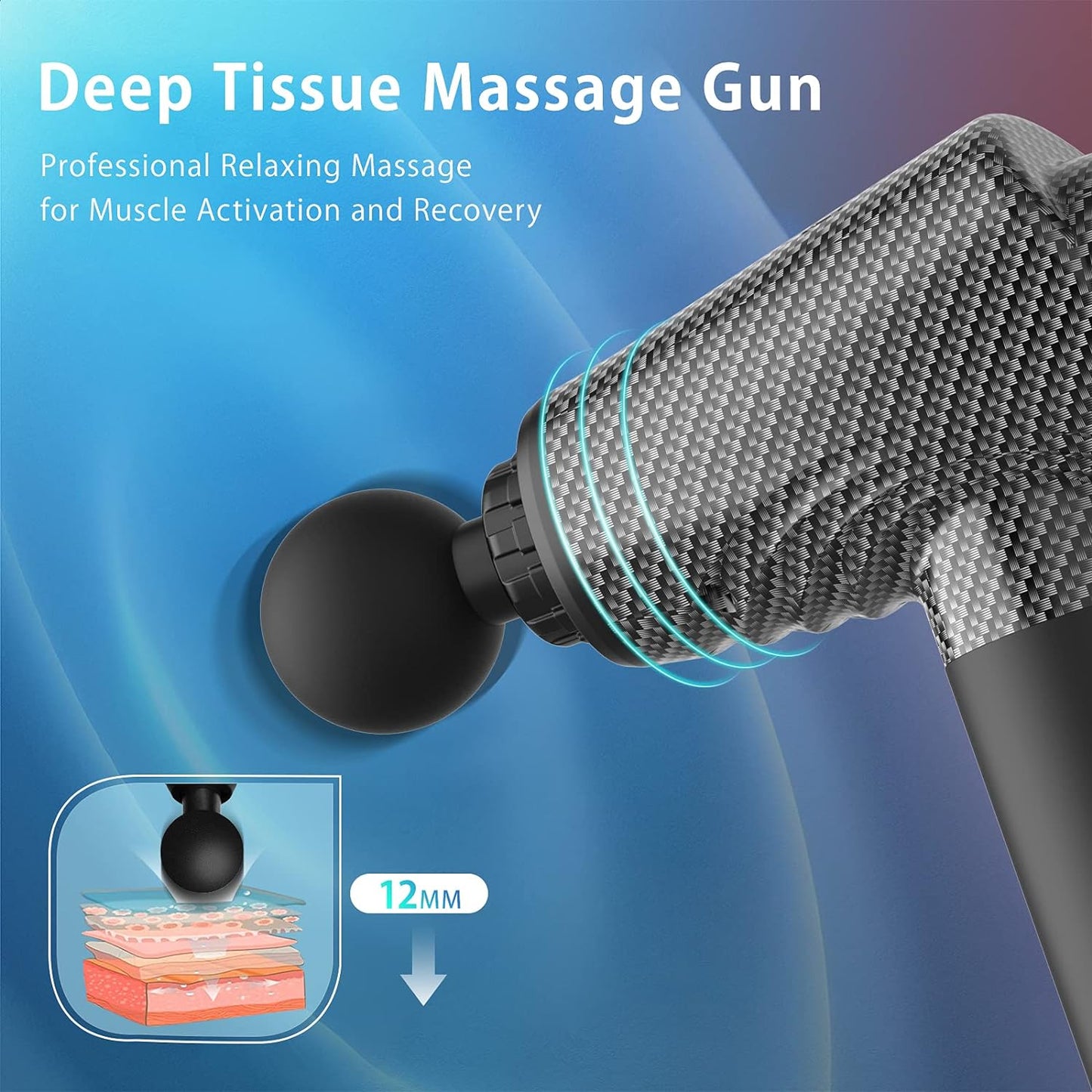 Muscle Massage Gun, Massager Gun Deep Tissue with 30 Adjustable Speeds, Portable Percussion Body Muscle Massager for Pain Relief, 6 Heads Powerful Massage Gun, LCD Touch Screen - Carbon Black