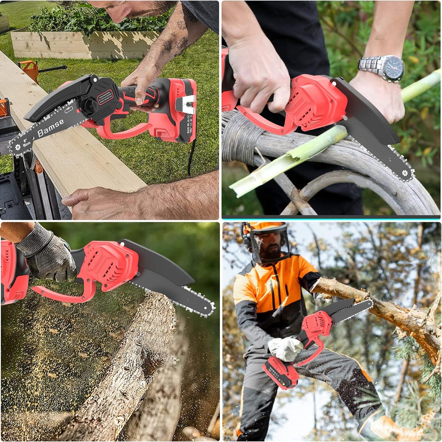 Bamse Mini Chainsaw 6 Inch, Cordless Chainsaw Brushless with 2 Batteries 2.0Ah, 2 Chains, 10m/s Electric Chainsaw for Tree Branches and Garden Cutting