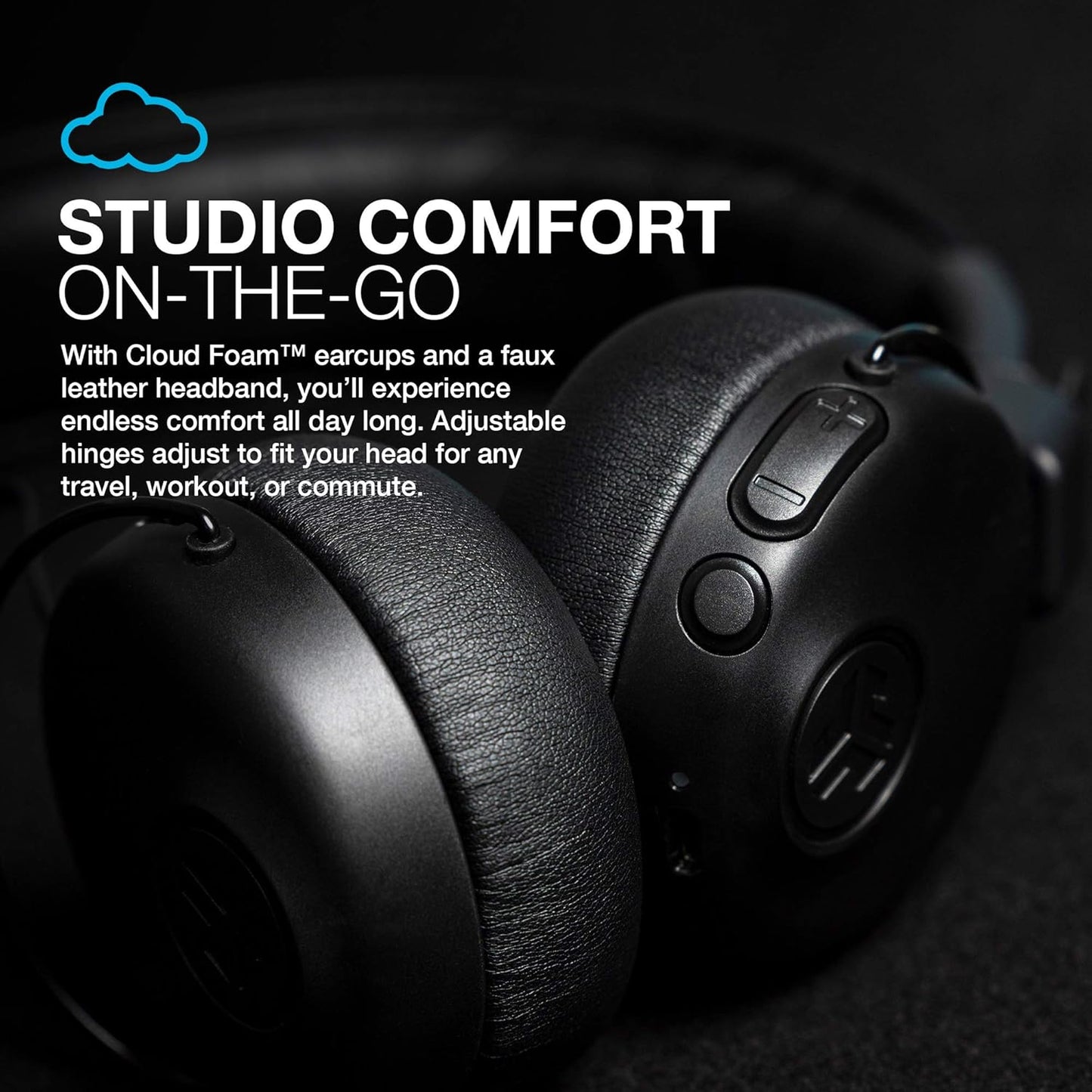 JLab Studio ANC On-Ear Wireless Headphones, Black, 34+ Hour Bluetooth 5 Playtime, 28+ Hour with Active Noise Cancellation, EQ3 Custom Sound, Ultra-Plush Faux Leather & Cloud Foam Cushions