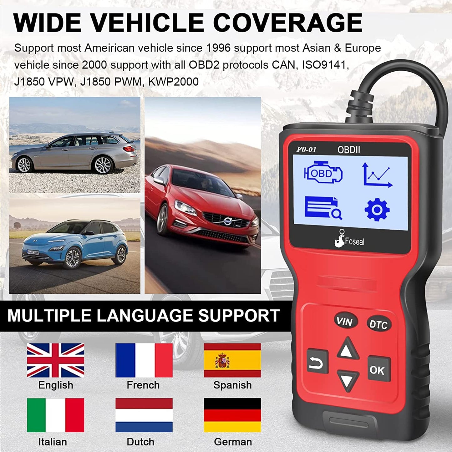 Foseal OBD2 Code Reader, OBD 2 Scanner Professional Enhanced Universal Car Automotive Check Engine Light Error Analyzer Auto CAN Vehicle Diagnostic Scan Tool for OBDII Protocol Cars Since 1996