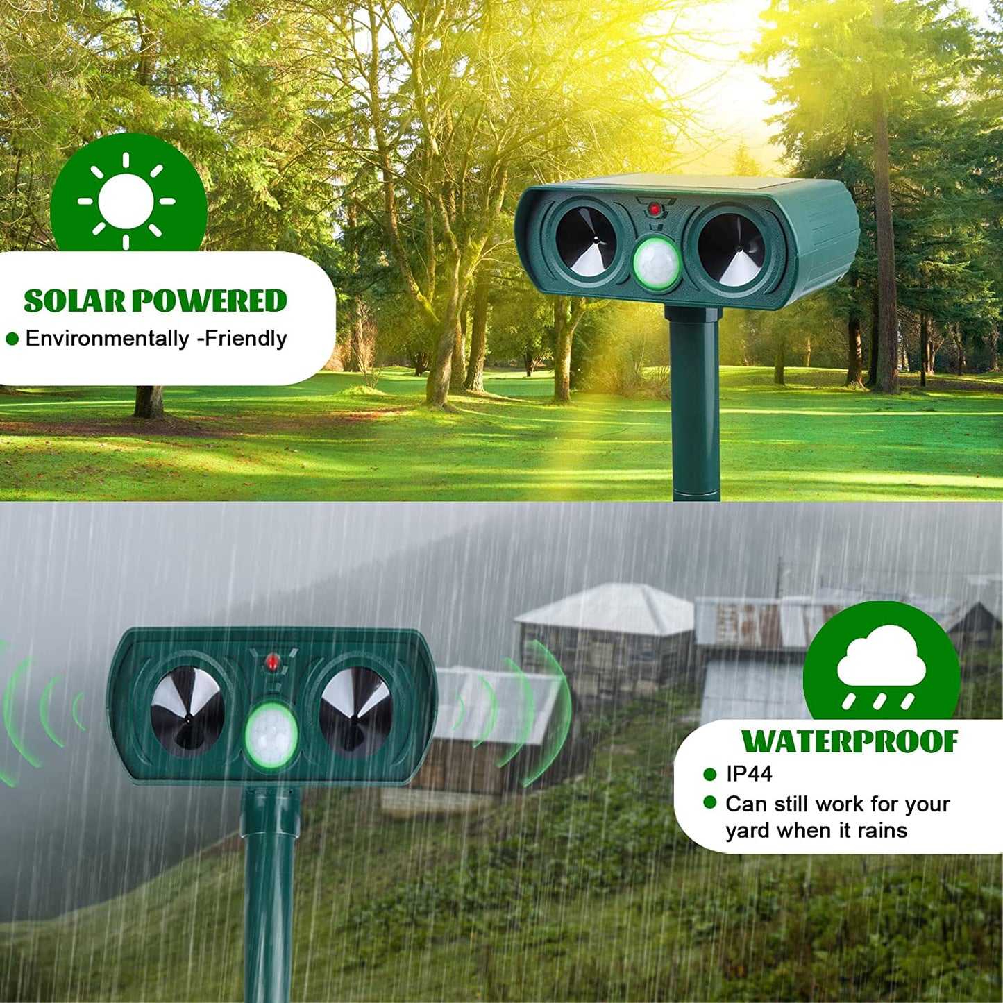 Dark Green Solar Garden Repeller, Waterproof Outdoor Machine, Auto Sensing Tool Set Work on Cat Rabbit, Mole