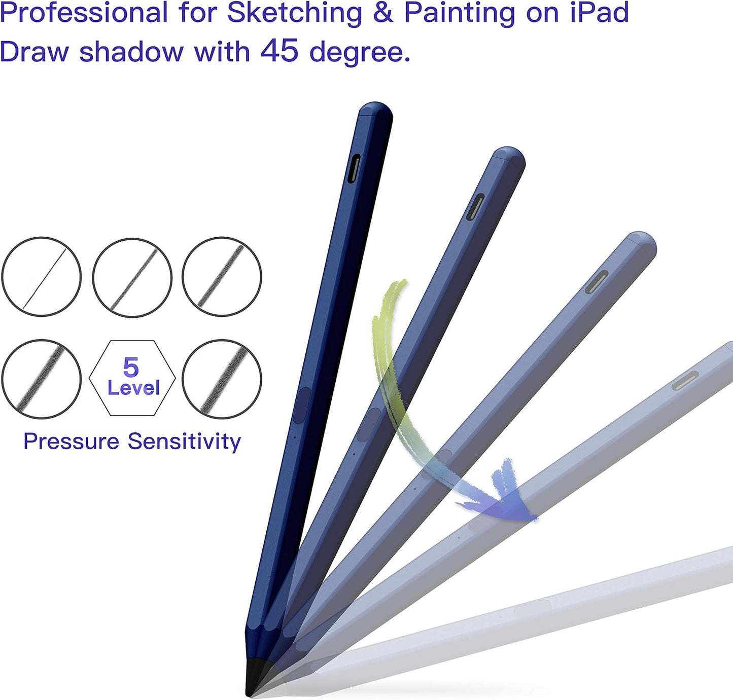 Stylus Pen for Apple iPad(2018-2023),With Tilt Sensitivity & Palm Rejection & Magnetic,Compatible iPad Pro 11/12.9(3/4/5th)/Air 3-4-5/Mini 5-6/iPad 6/7/8/9/10th Generation,Writing/Drawing ipad Pencil