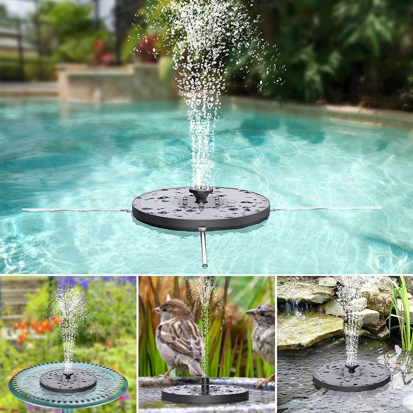 Solar Fountain for Bird Bath, 3W Solar Fountains Water Feature, Solar Fountain with Lights for Pond, Gardens