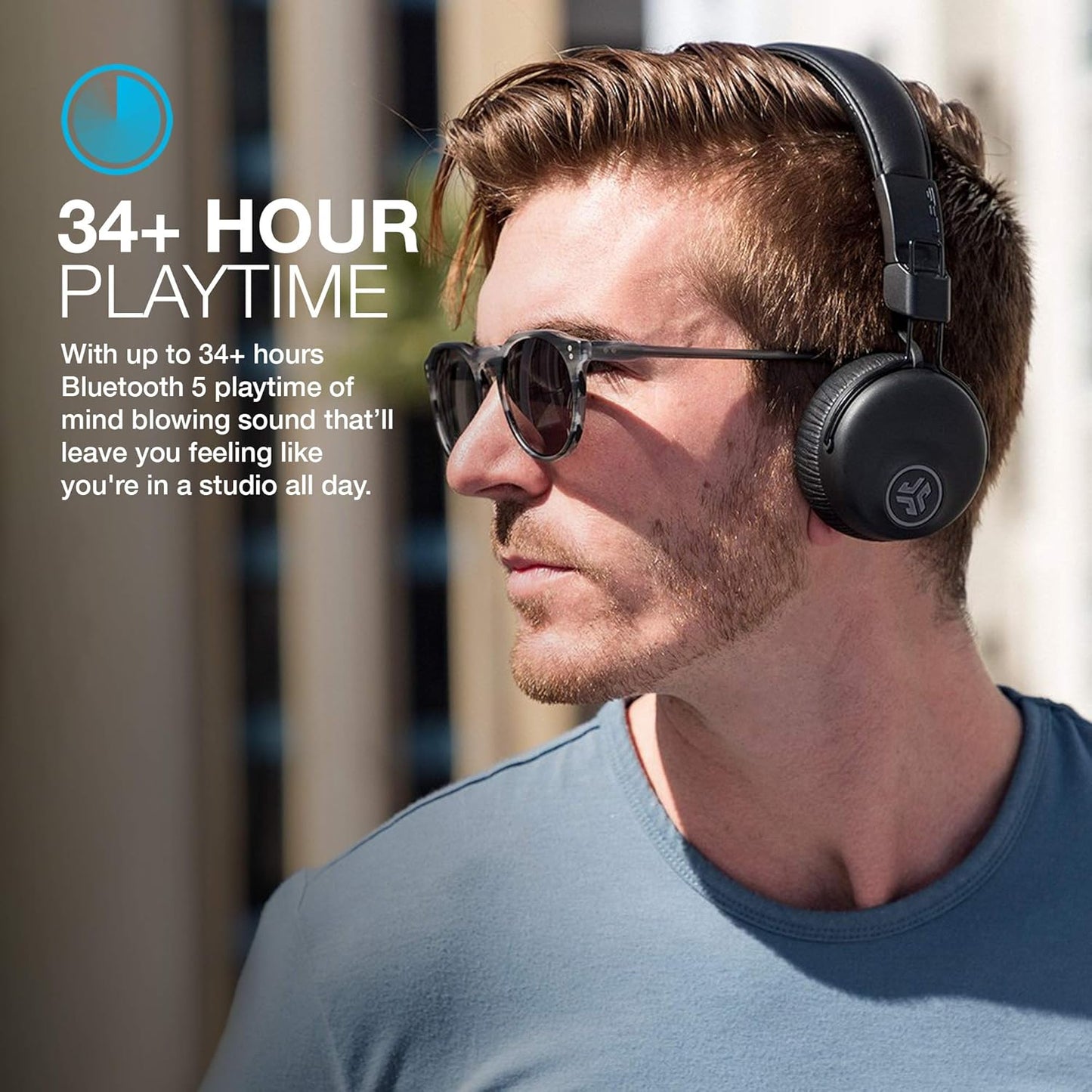 JLab Studio ANC On-Ear Wireless Headphones, Black, 34+ Hour Bluetooth 5 Playtime, 28+ Hour with Active Noise Cancellation, EQ3 Custom Sound, Ultra-Plush Faux Leather & Cloud Foam Cushions