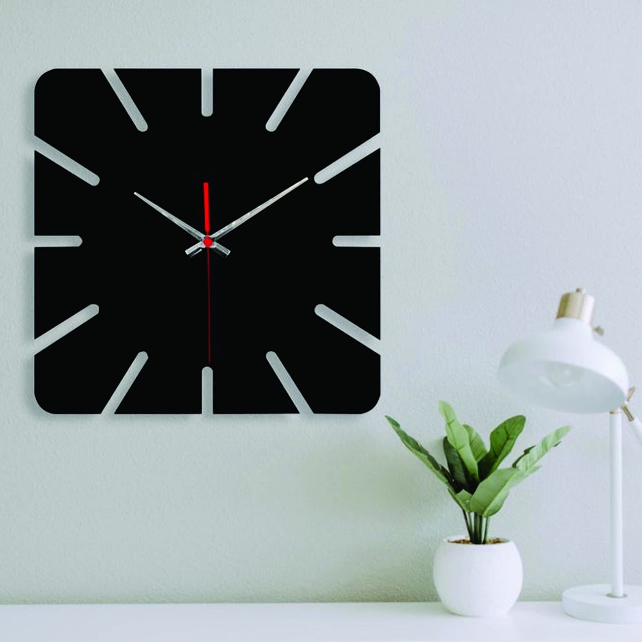 Laser Cut Square Shape Unique Design Wooden Black Wall Clock for Home Office