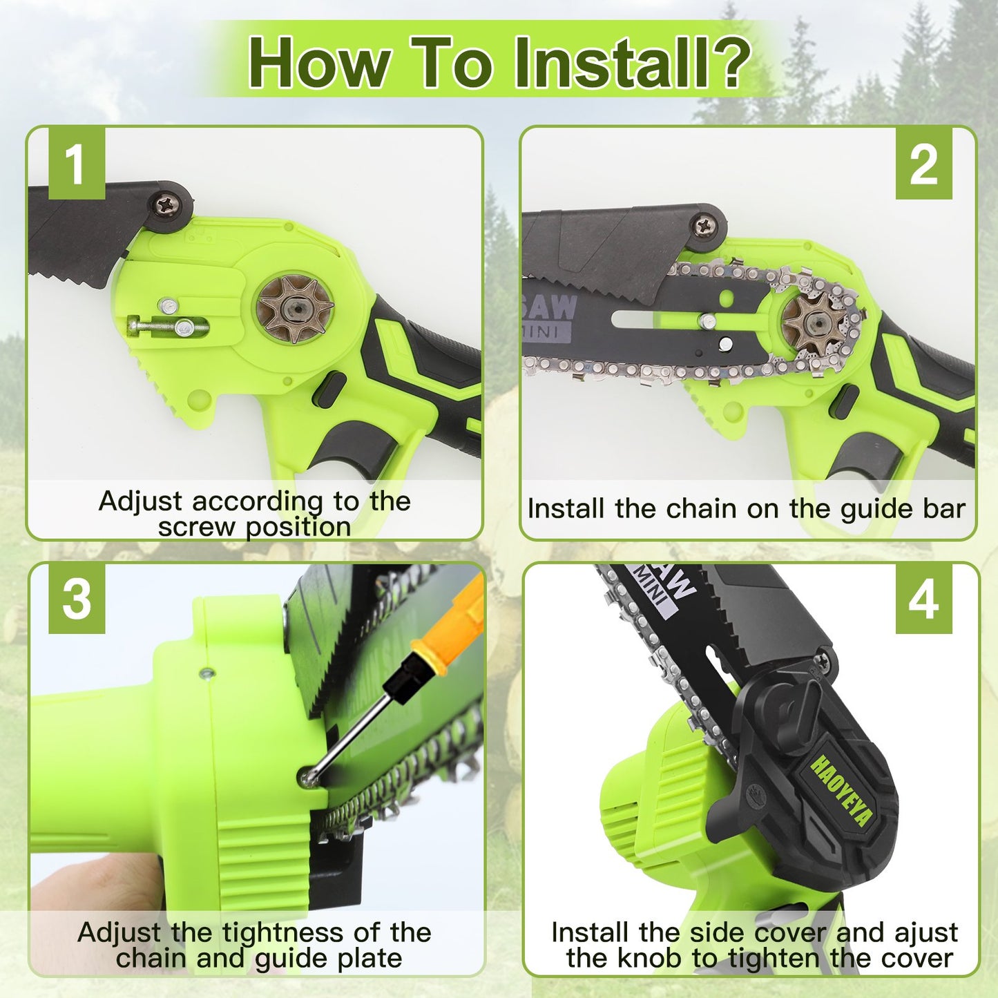 TSJUN 6-inch Cordless Portable Chainsaw with 1500mAh 21V Battery Operated， Light Green