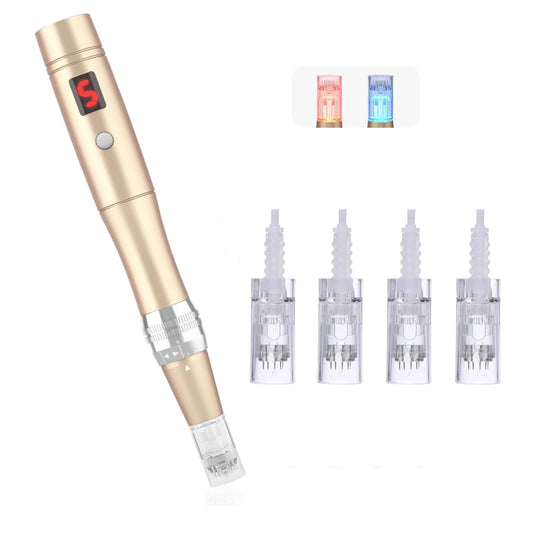 Beautlinks Electric Microneedling Pen 0-2.5 mm with 4 LED Lights and 6 Levels, Microneedle Skin Repair Tool for Face Skin Rejuvenation, Anti Acne, Anti Wrinkle (incl. 4 Needle Cartridges)