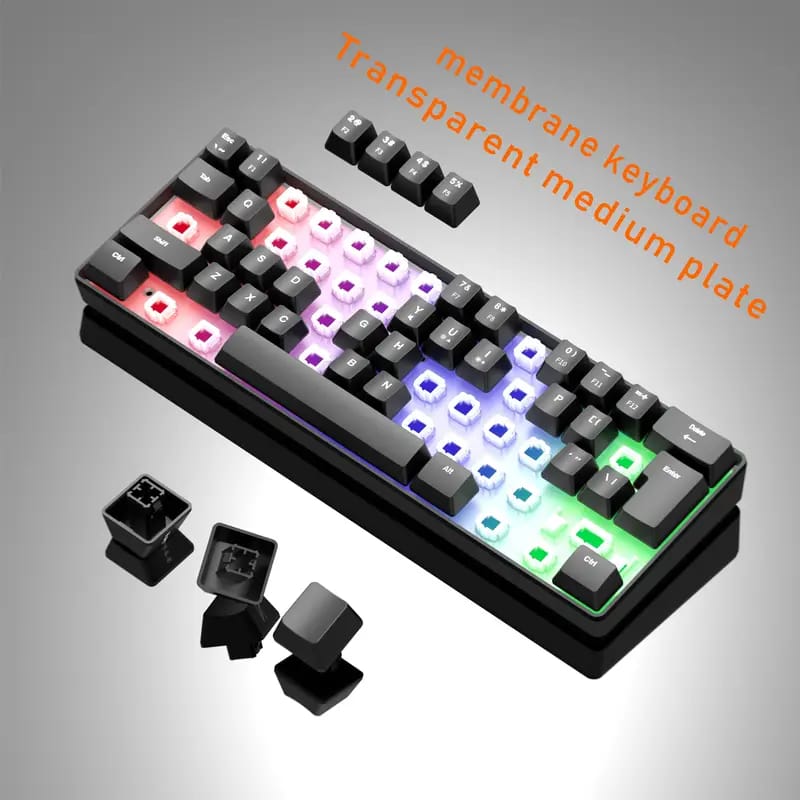 Black RGB Colorful Luminous Gaming Keyboard Mini 60% Scale 61 Keys Translucent USB Keyboard Suitable For Desktop Computer Laptop All-in-one Multiple Systems Multiple Games