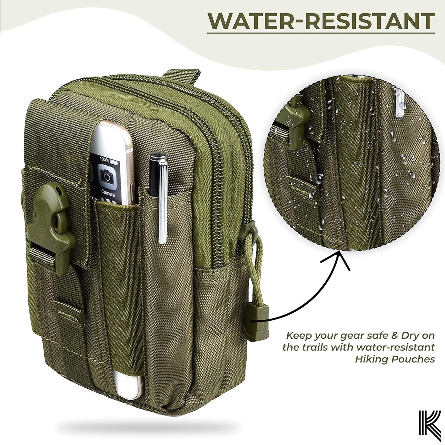 Kraptick Multi-Purpose Water Resistant Waist Bag with Dual Compartment, Waist Bag Mobile Phone Holder, Waist Pack for Men, Women Camping Hiking Pouch (Army Green)