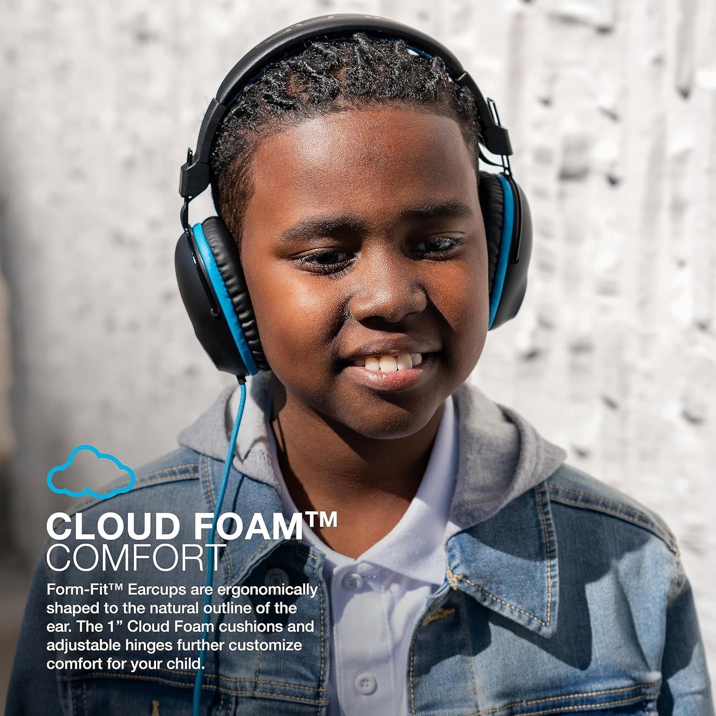 JLab JBuddies Pro Wired Over-Ear Kids Headphones, Built-in Volume Regulators for Safety, Folding, Adjustable, Noise Isolation, with Mic, Blue