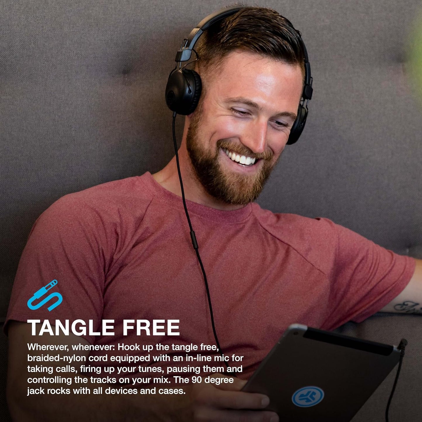 JLab Studio Wired On-Ear Headphones, Black, Tangle Free Cord, Ultra-Plush Faux Leather with Cloud Foam Cushions, 40mm Neodymium Drivers with C3 Sound