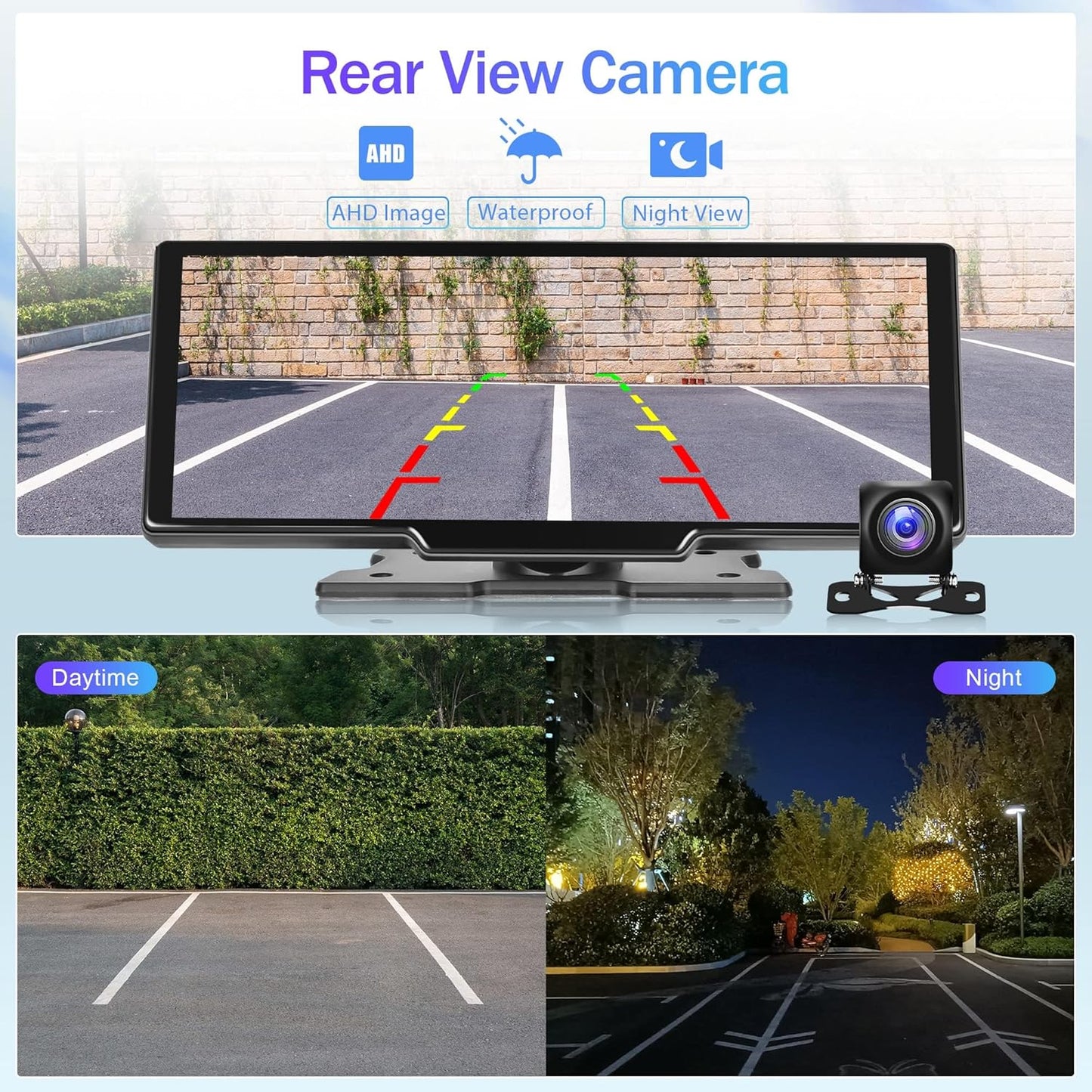 Dual Dash Cam Full HD 1080p Wireless Car Stereo with Apple CarPlay, Dash Cam, and 1080P Backup Camera. Portable Touchscreen GPS Navigation for Car, Bluetooth, AirPlay, AUX/FM, Google, Siri. Car Stereo Receiver