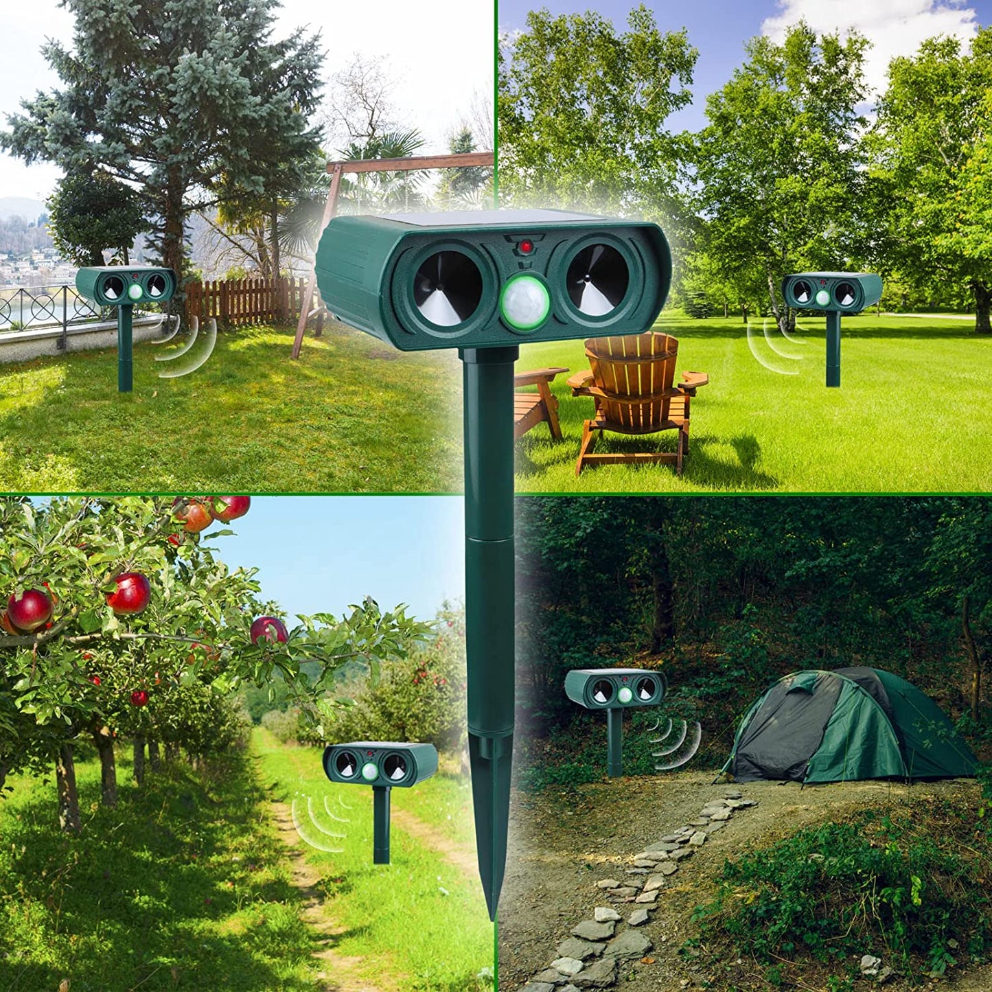 Dark Green Solar Garden Repeller, Waterproof Outdoor Machine, Auto Sensing Tool Set Work on Cat Rabbit, Mole