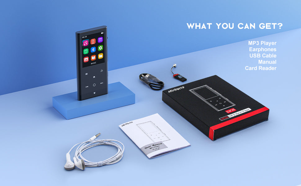 MP3 Players with Bluetooth 5.2, AOOGITF MP3 Music Player with Speaker, 2.4" Large Screen, HiFi Sound, Metal body, FM Radio, E-book, One Key Voice Record, Alarm, Music Headphones, 32GB Card  Included