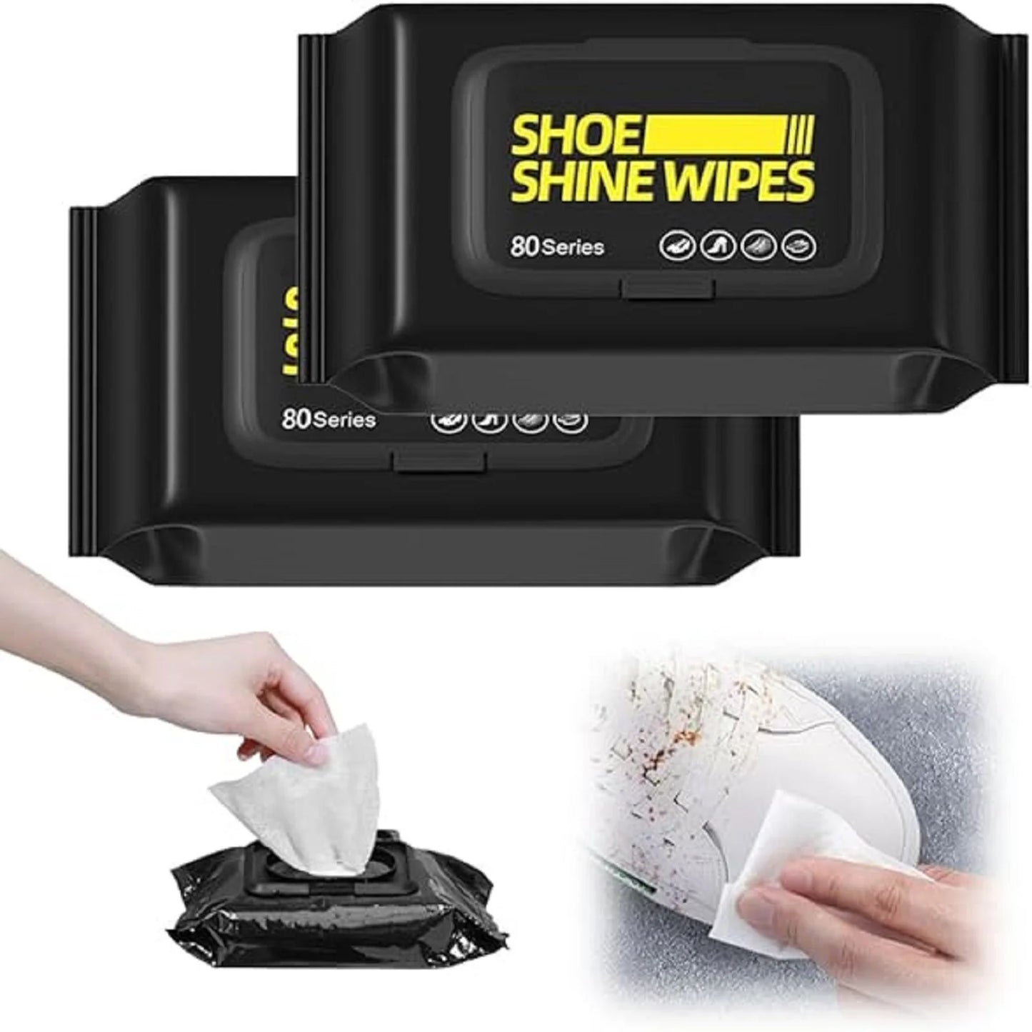 Shoe Wipes & Sneaker Wipes – (80 + 80 Count) Pack of 2 – Quick Wipes for Shoes Cleaning – Shoe Cleaning Wipes for All Shoes – Portable Cleaner for Sneakers, Leather & Sports Footwear White