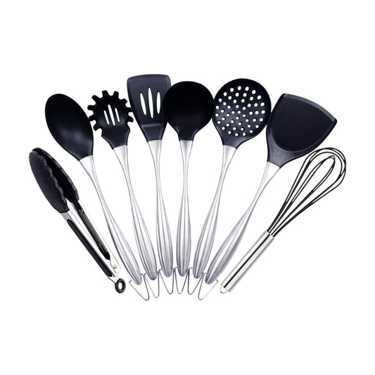 Silicone Cooking Utensil Set, 8 Piece Kitchen Utensils Set by TrueChef, Non-stick Heat Resistant Kitchen Gadgets Cookware with Brushed Stainless Steel Handle