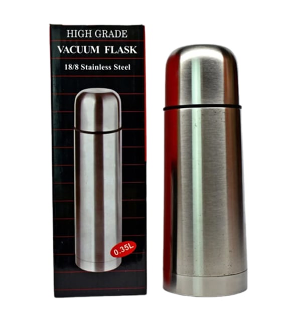 High Grade Vacuum Flask 350ml Hot and Cold Water Bottle with Push-Down Lid Double Walled Stainless Steel Bottle for Travel, Home, Office, School, Picnic, Steel Thermos 0.35L