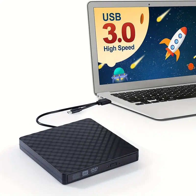 External DVD Drive USB 3.0 Type-C CD Burner Portable CD DVD +/-RW Drive DVD Player for Laptop CD ROM Rewriter Burner Compatible with Laptop Desktop PC Windows 11/10 MacBook Pro/Air Mac Linux Mac OS