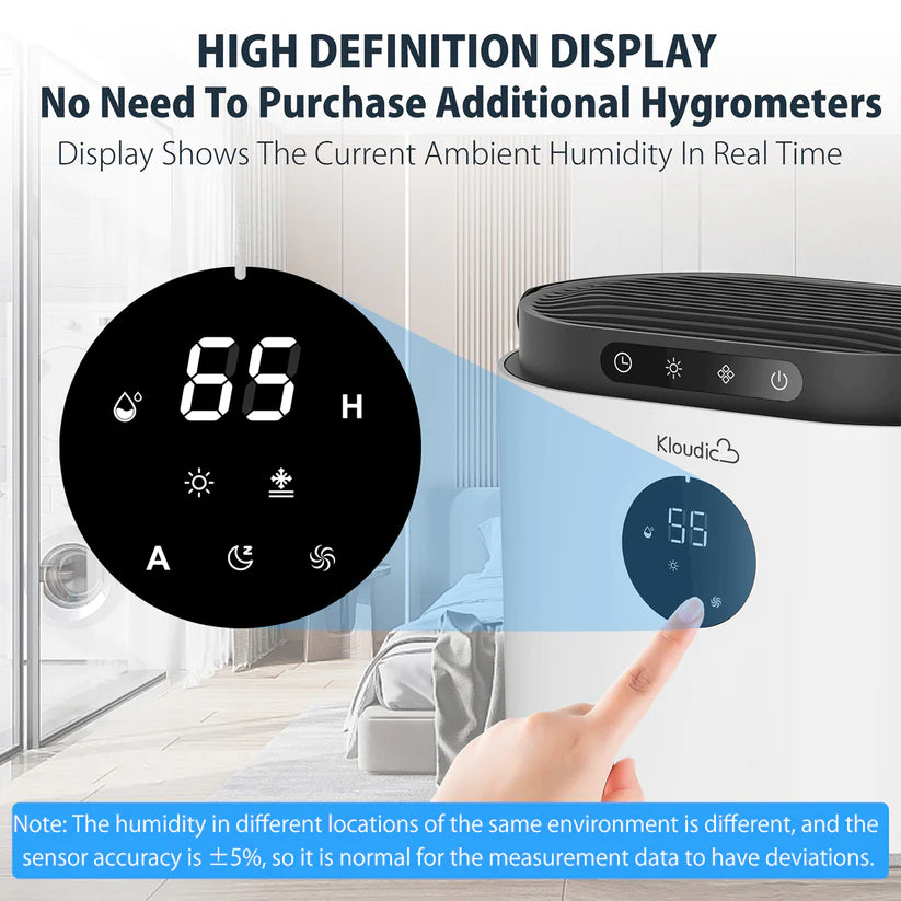 Kloudic 77.5oz 2300ml Dehumidifiers, Portable Dehumidifiers for Home with Timer & Defrost Function, 4500 Cubic Feet 480 Sq ft,White