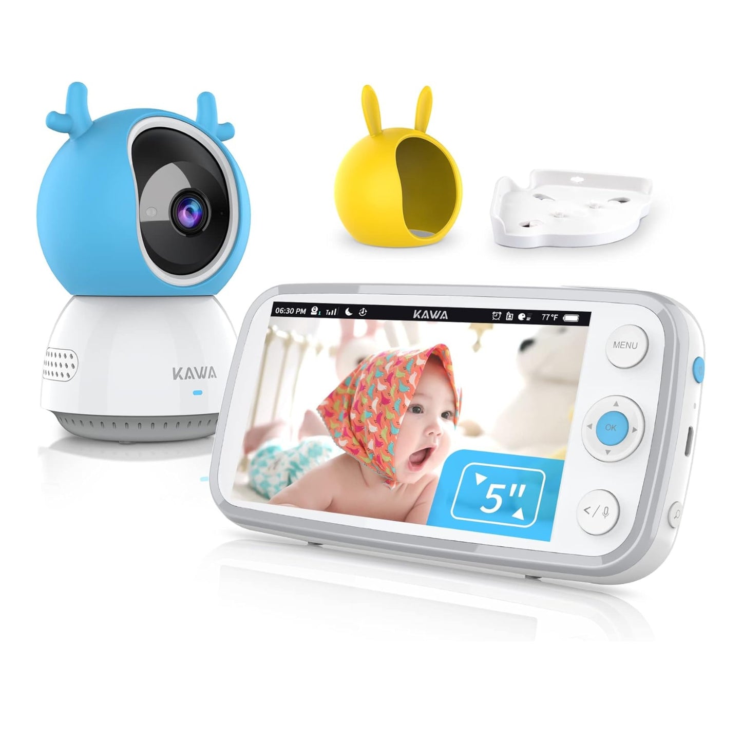 Baby Monitor, KAWA Video Baby Monitor with Camera and Audio, 5" 720P HD Display, No WiFi, Spilt Screen, Night Vision, 2-Way Talk, Temperature Sensor, 20Hrs Battery, Lullabies, 1000ft Range S6