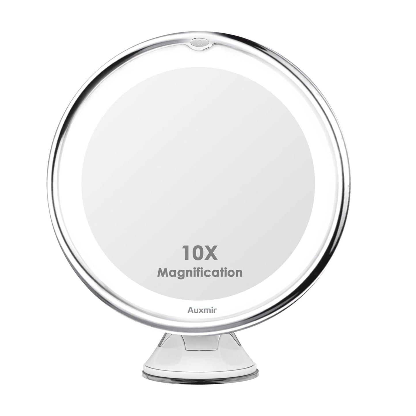 Auxmir 10X Magnifying Lighted Makeup Mirror, Tabletop Vanity Mirror with Daylight LED, 2 Brightness Levels, 170mm Wide 360° Rotating Shaving Mirror with Locking Suction for Home, Bathroom