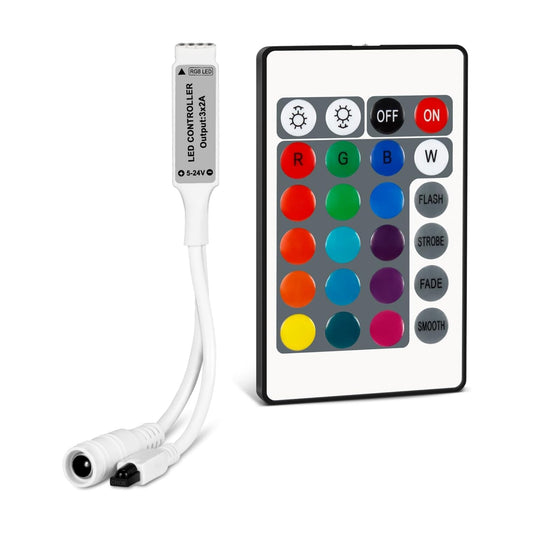 Mini 4 PIN RGB IR LED Controller 24 Keys for SMD 3528 5050 5630 RGB LED Strips DC 5V-24V, Adjust Speed/Brightness/Color/Scene