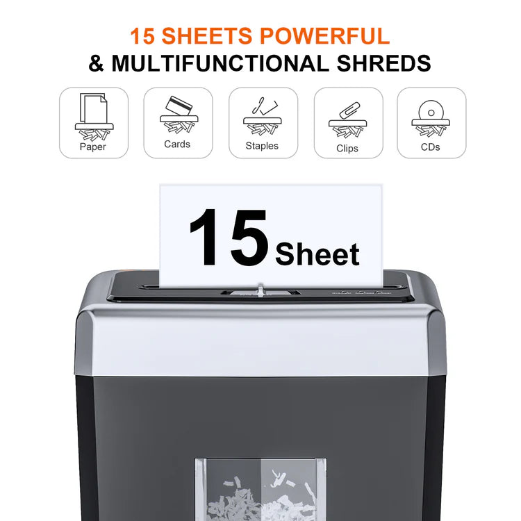 Like A New Bonsaii 15-Sheet Cross-Cut Office Paper Shredder 40-Minute Heavy Duty Shredder Shreds CDs/Credit Cards With 4 Casters (USED) BS-169B