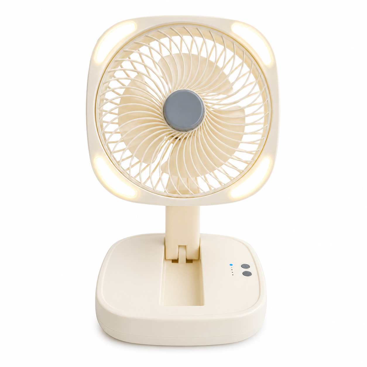 Portable Desk Fan, USB Rechargeable Quiet Fan Oscillating Table Fan with 4 LED Light, Air Circulator Personal Foldable Cooling Fan with 3 Speeds for Home Office Bedroom