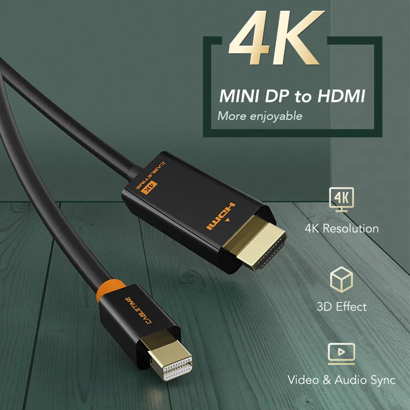 CABLETIME Mini DP to HDMI Cable HD Displayport Thunderbolt 2 Cable 1080P for Laptop Macbook TV C054