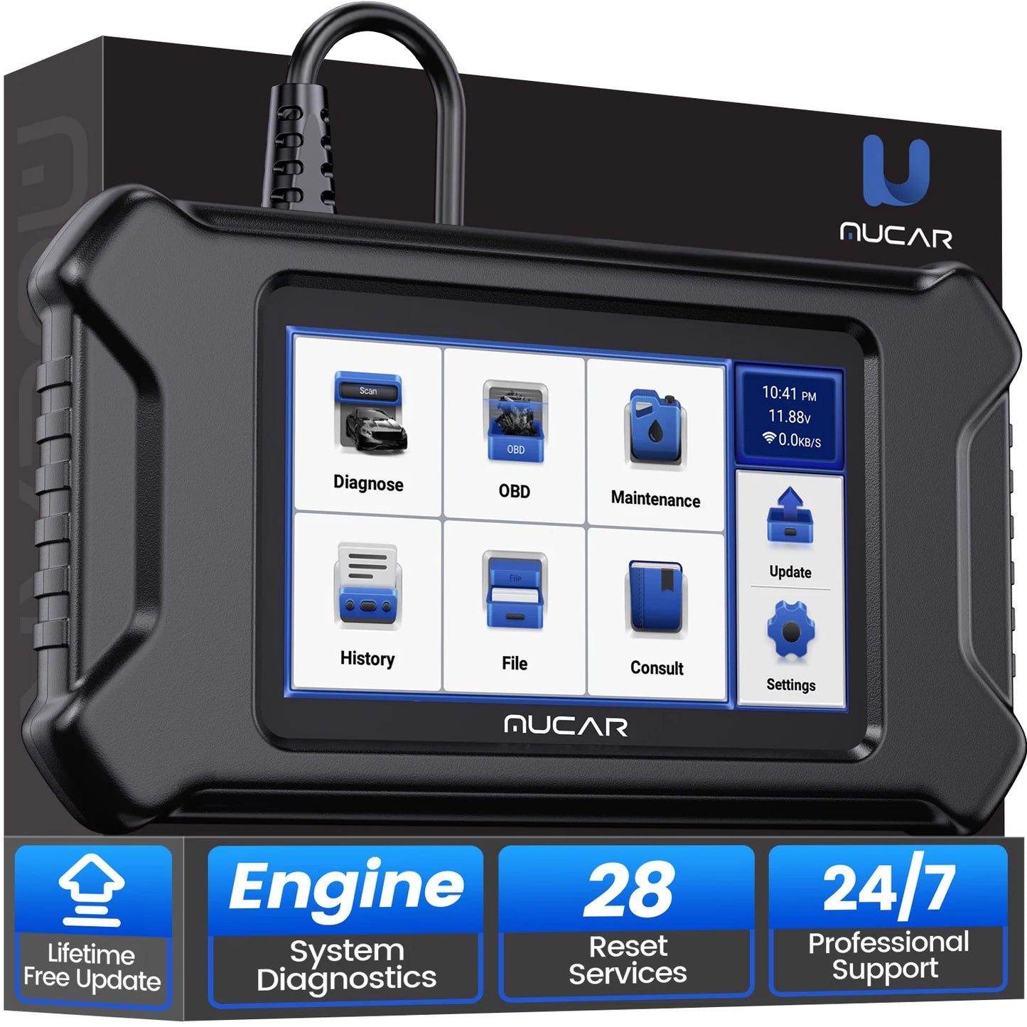 MUCAR CS90 OBD2 Scanner Diagnostic Tool with 28+ Reset Service, Engine Powertrain Car Scanner, ABS Code Reader, SRS Scan Tool for Cars, Auto VIN, Lifetime Free Update