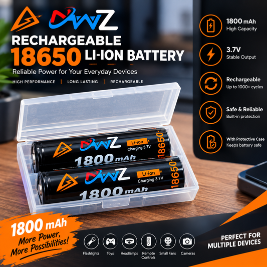 NWZ 18650 Rechargeable Li-Ion Battery – 1800mAh 3.7V High Capacity Lithium Battery for Flashlight, Torch, Power Bank & Electronics