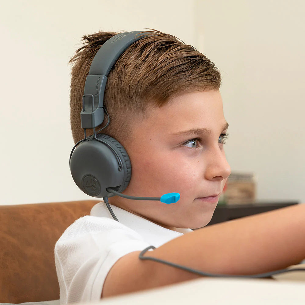 JLab JBuddies Learn On-Ear Kids Headphones, Retractable Boom Mic, Built-in Volume Regulators for Safety, Folding, Adjustable, Great for Schooling Homework and Virtual Classes