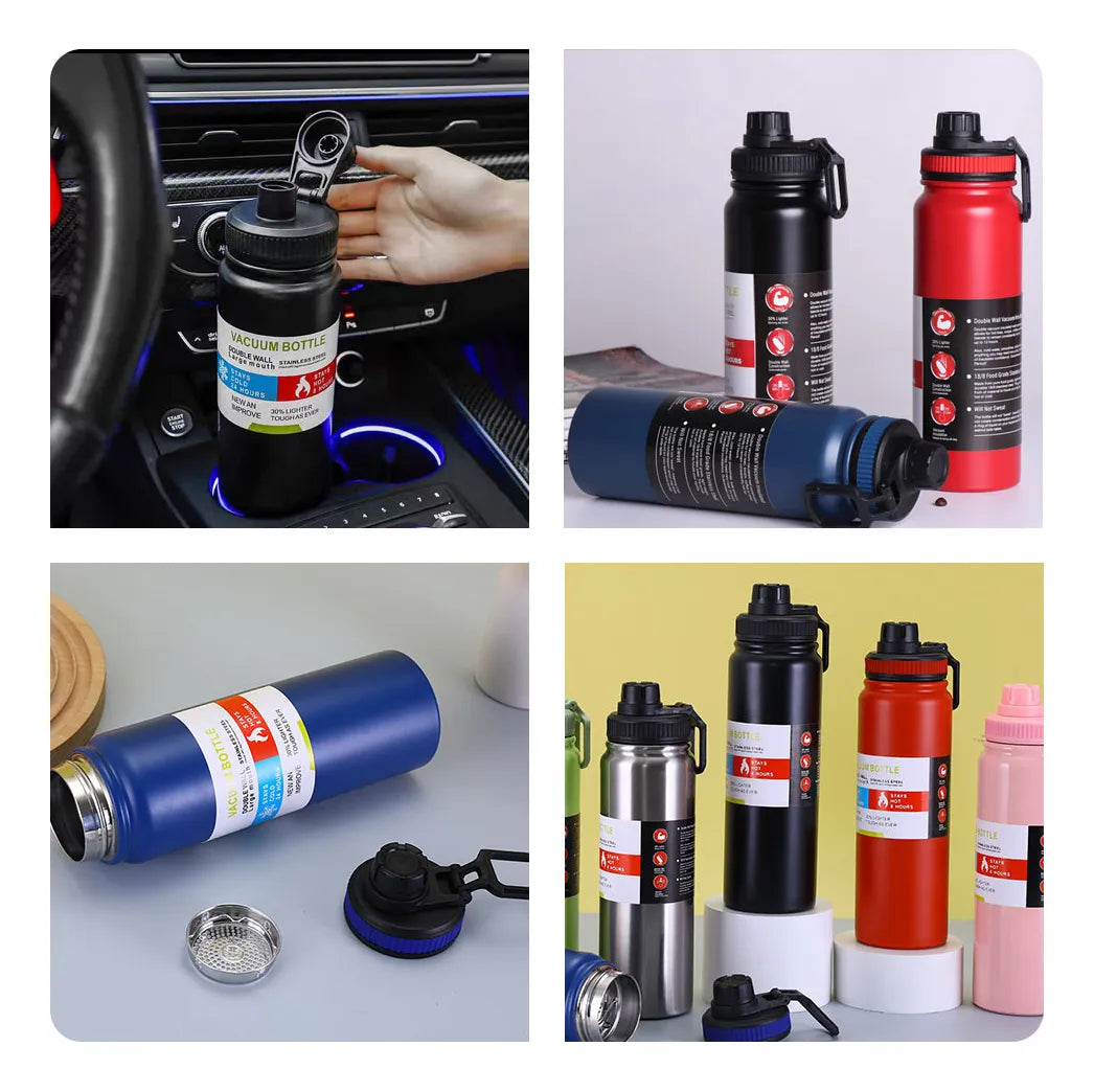 800ml Stainless Steel Leak-Proof Thermal Water Bottle with Infuser and Handle for Hot or Cold Water, Ideal for Gym, Training, and Walking