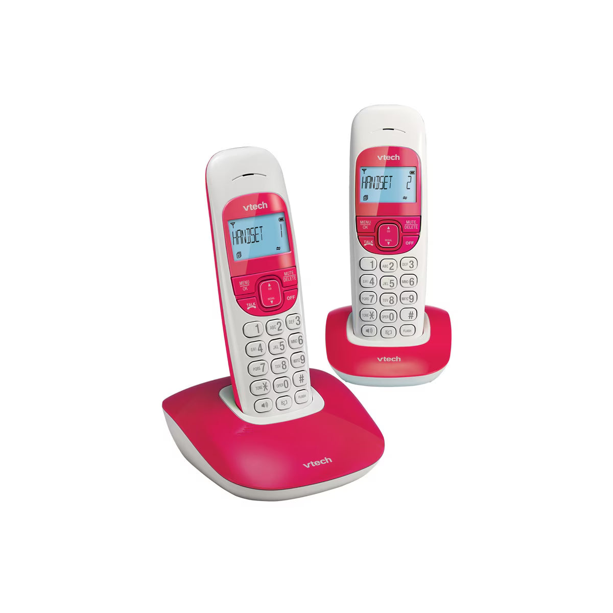 VTECH VT1301-2, Colorful Design Digital Cordless Caller ID, Call Waiting, Handset Speakerphone, Backlit Display, Expandable System – Stylish Red Home & Office Landline Telephone
