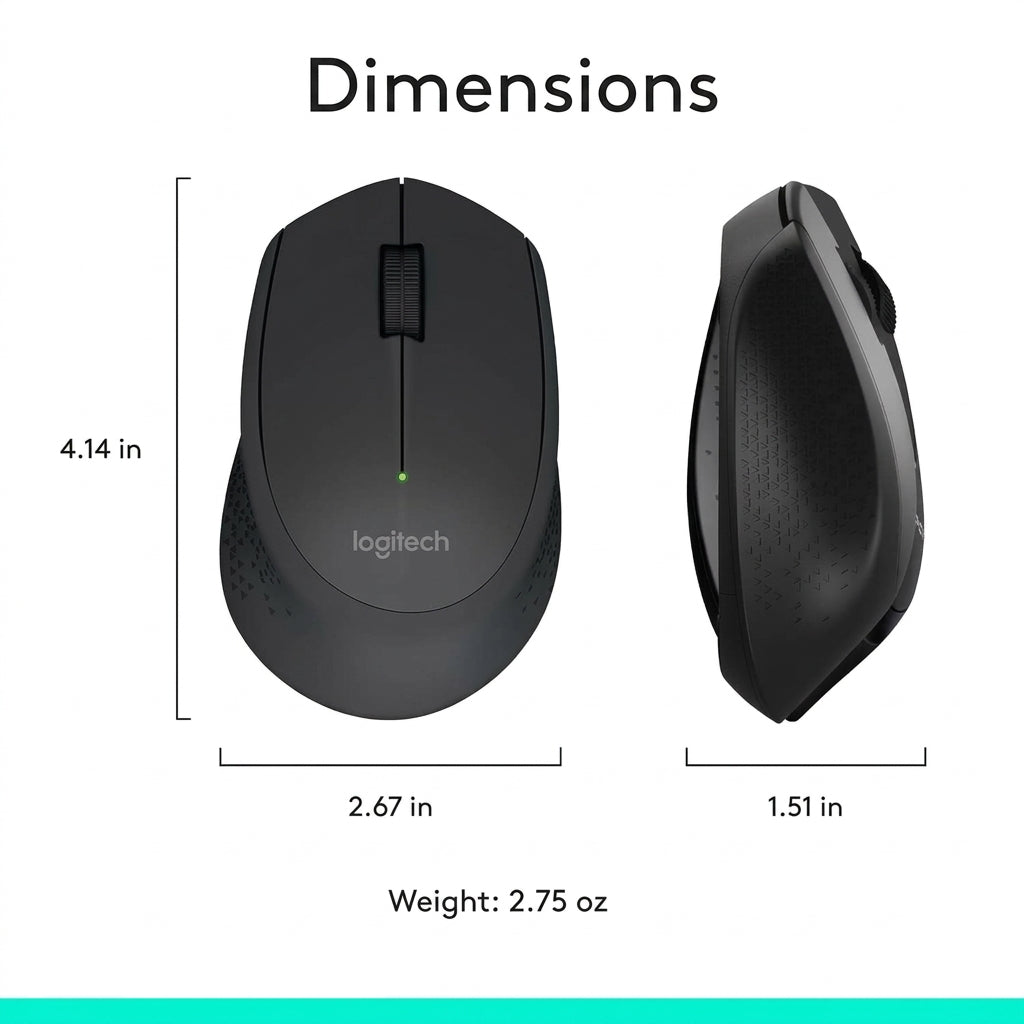 Logitech MK345 Full Size Wireless Keyboard and Mouse Combo - Black Full size keyboard with integrated palm rest, compact right handed mouse, connect via single included USB-A Nano Receiver