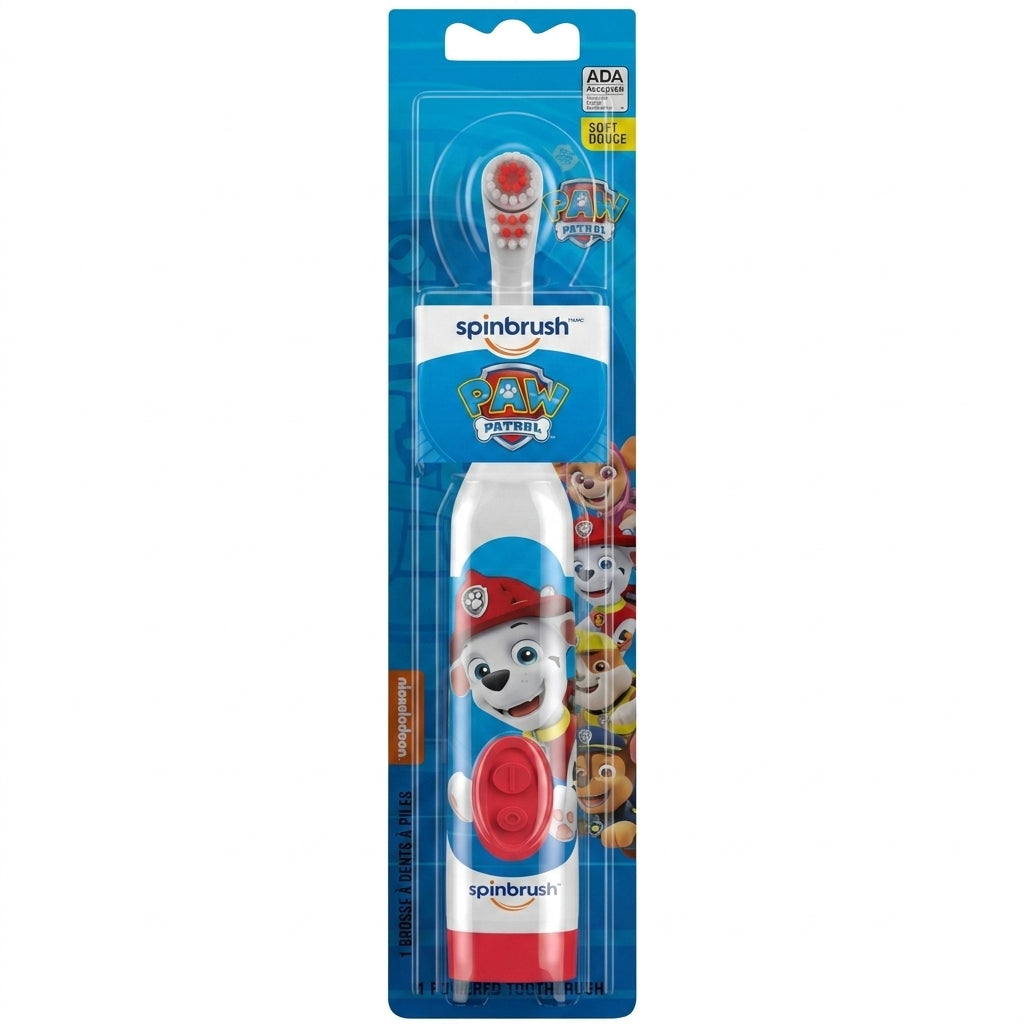 Spinbrush™ Kids Electric Toothbrush, PAW Patrol™ Battery Powered Electric Toothbrush for Children Ages 3+ with 1 AA Battery, Soft Head Bristles, Leakproof SoftSwitch, Ready-to-Use