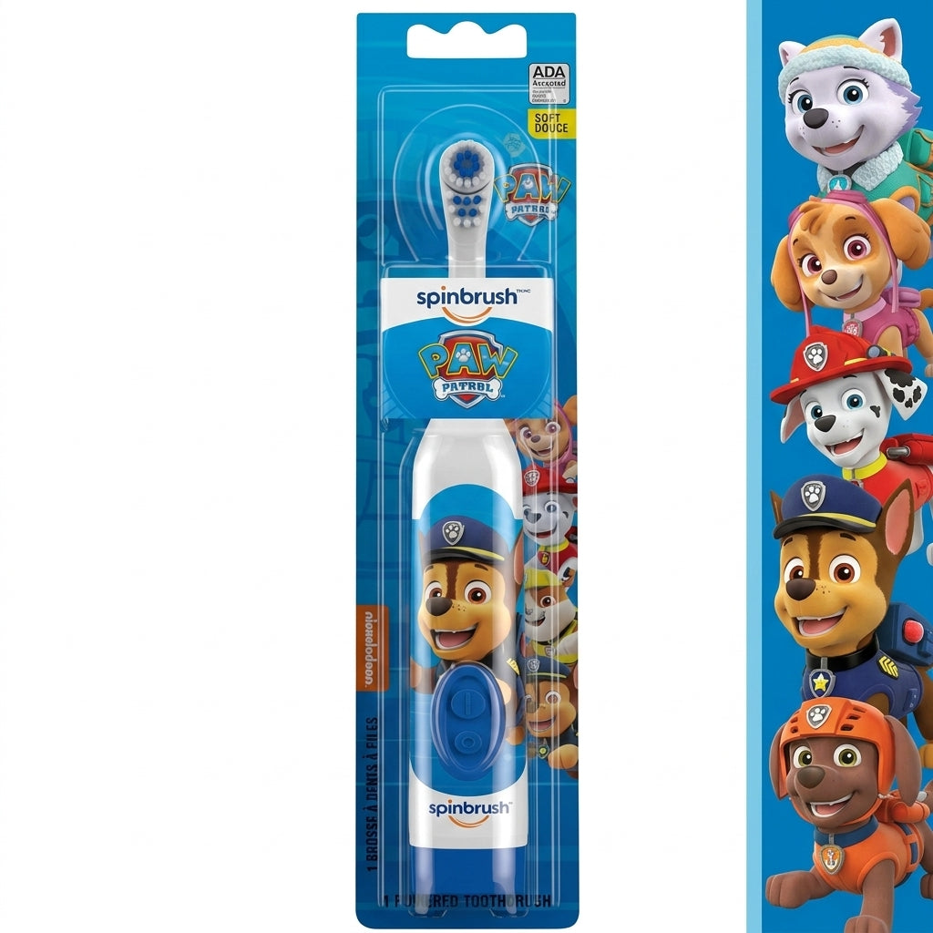 Spinbrush™ Kids Electric Toothbrush, PAW Patrol™ Battery Powered Electric Toothbrush for Children Ages 3+ with 1 AA Battery, Soft Head Bristles, Leakproof SoftSwitch, Ready-to-Use