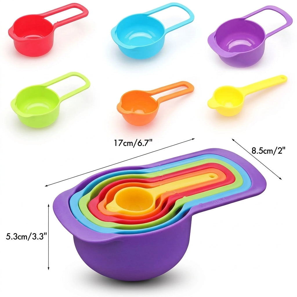 Measuring Spoons Set of 6 - Plastic Professional Measuring Cups and Spoons Tool Set for Cooking & Baking - Home Kitchen Gadget Tool & Utensils for Dry & Liquid Ingredients Measurement