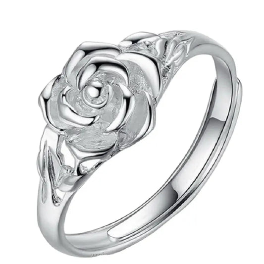 Certified S925 Sterling Silver Pure Silver Ring Rose Flower Ring Temperament Ladies Silver Jewelry Ring Birthday Gift