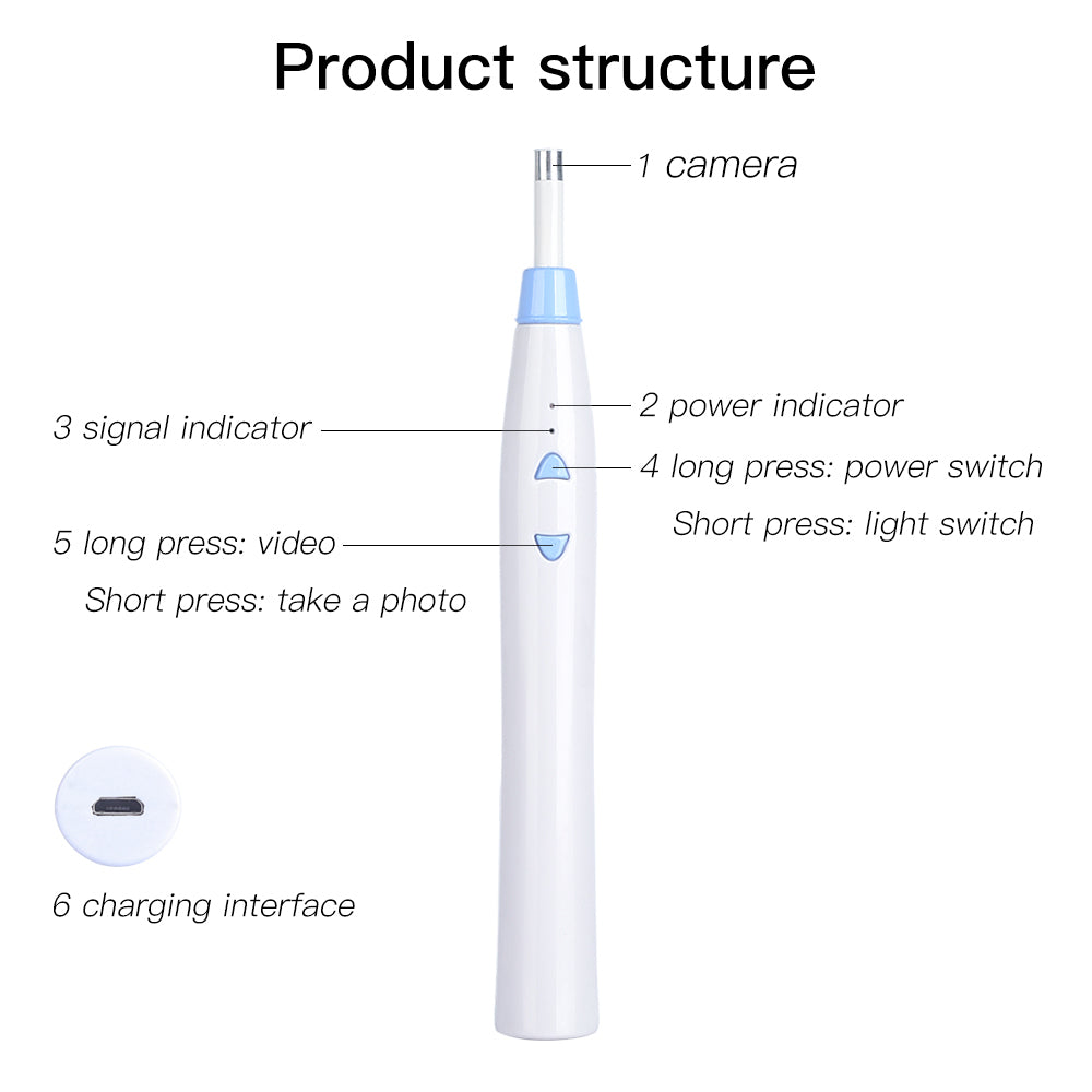 IOS\Android کے لیے Wifi Visual Ear F180B 3.9mm چمچ ایئرپک انسپکشن کیمرہ ویڈیو USB ویژول ایئر کلینر 