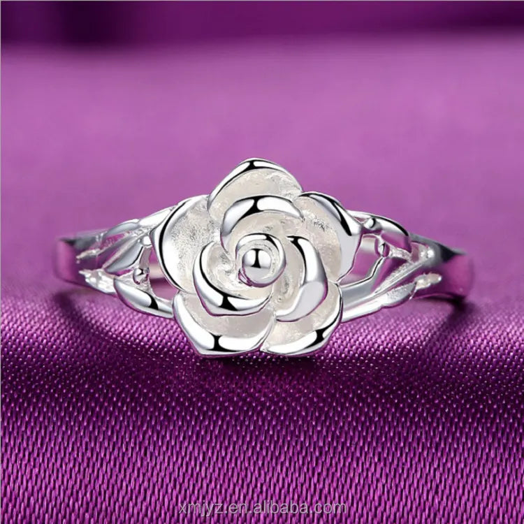 Certified S925 Sterling Silver Pure Silver Ring Rose Flower Ring Temperament Ladies Silver Jewelry Ring Birthday Gift