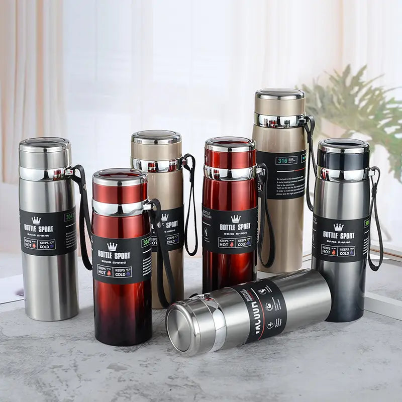 1000ml Thermos Bottle Water Bottle Double Stainless Steel Vacuum Flask Travel Office Fitness Thermos Water Bottles Drinkware