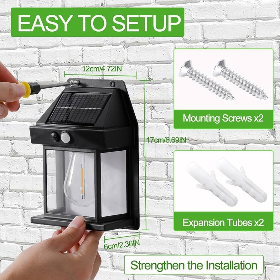 Solar Wall Lamp Lights Outdoor Waterproof – Solar Powered LED Wall Lights with Auto On/Off – Outdoor Solar Wall Lamps for Garden, Patio, Fence, Yard & Balcony