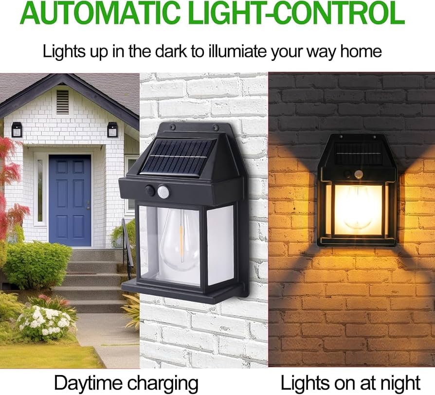 Solar Wall Lamp Lights Outdoor Waterproof – Solar Powered LED Wall Lights with Auto On/Off – Outdoor Solar Wall Lamps for Garden, Patio, Fence, Yard & Balcony