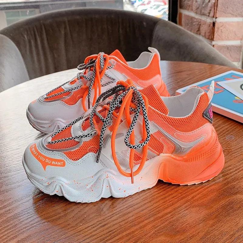 Women Sneakers Vulcanize Orange Fashion Casuals Height Increasing Female Chunky Ladies Shoes