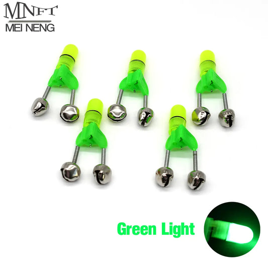 5 Sets LED Night Fishing Rod Bite Bait Alarm Light with Twin Bells Ring Fishing Bite Alarm Indicator On Fishing Rod