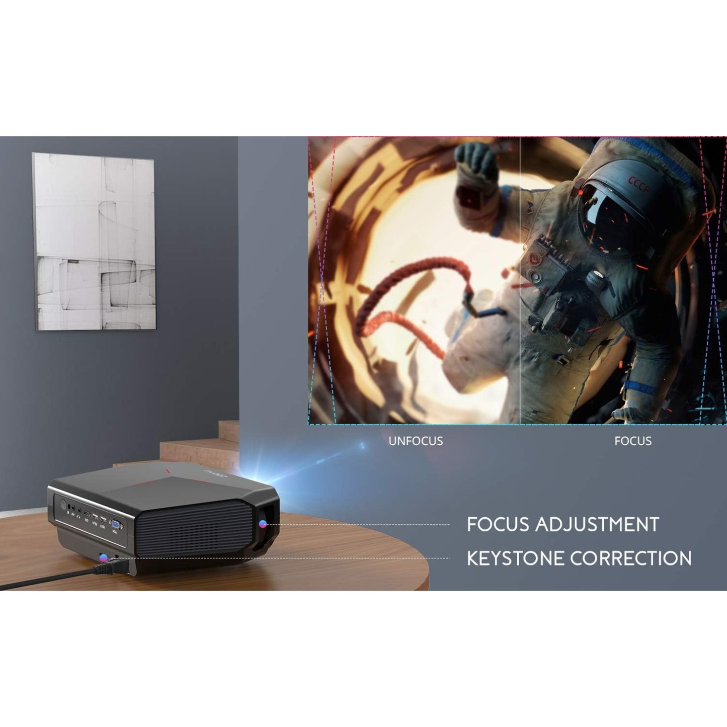 Projector, COOAU A4300 5500 Lumens Home Video Projectors, Support 1080P and 200" Screen Playing with Hi-Fi Speakers, Compatible with TV Stick/Phone/Laptop/DVD Player