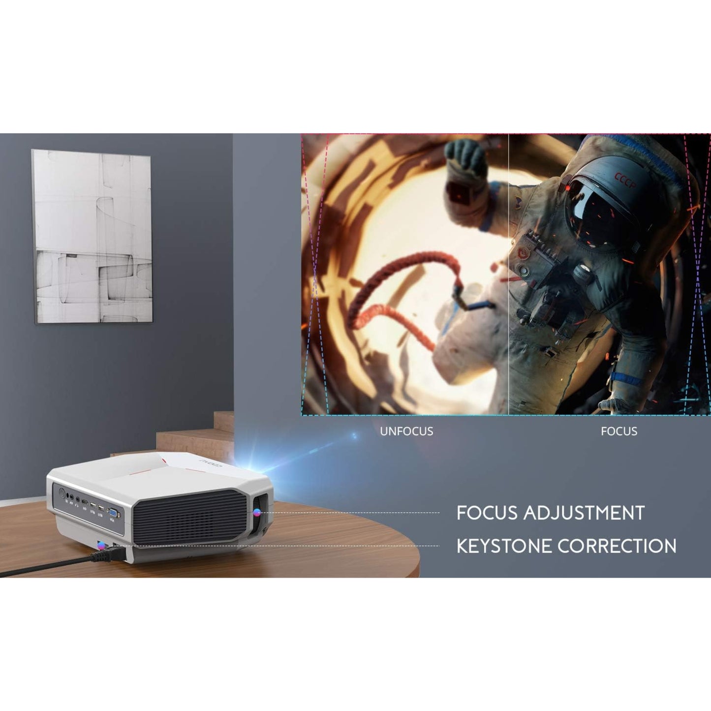 Projector, COOAU A4300 5500 Lumens Home Video Projectors, Support 1080P and 200" Screen Playing with Hi-Fi Speakers, Compatible with TV Stick/Phone/Laptop/DVD Player