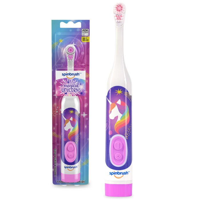 Spinbrush™ Kids Electric Toothbrush, Mermaid & Unicorn™ Battery Powered Electric Toothbrush for Children Ages 3+ with 1 AA Battery, Soft Head Bristles, Leakproof SoftSwitch, Ready-to-Use