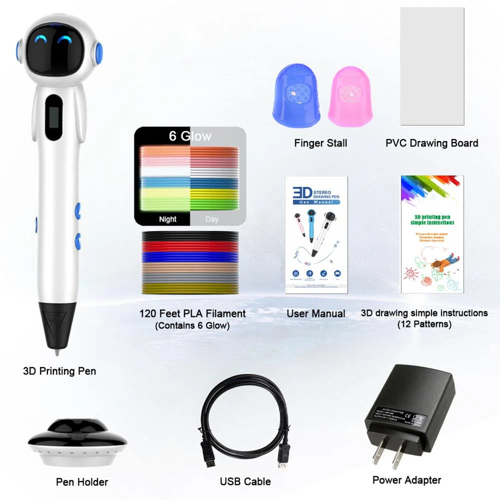 3D Pen,3D Printing Pen 3D Drawing Pen with 12 Color PLA Filament Refills and LCD Display,Safe Intelligent 3D Printer Pen for Kids Toys and Adults Arts Crafts